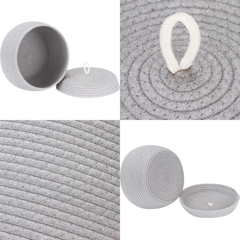 Sea Team Round Cotton Rope Storage Basket with Lid  Decorative Woven Storage Bin  Pot  Caddy  Organizer  Container for Snacks  Towels  Plants  10 x 7.5 Inches (Small  Grey) - Image 5